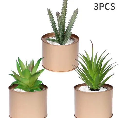 3 pacchi di piante grasse finte in vaso fai da te mini set di piante di simulazione artifi...