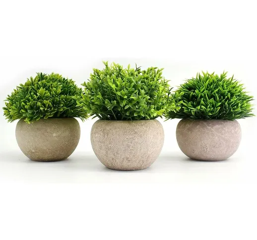 3 pezzi piante artificiali decorative in plastica, vasi da fiori con grigio, 9 x 13 cm, id...