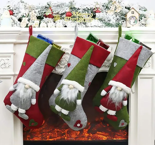 3 tipi di calze natalizie svedesi di Babbo Natale per famiglia, bambini, decorazioni per a...