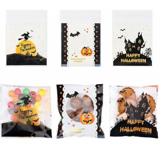 300 camere Borse di Halloween Candy Halloween Adesivi trasparenti Borse Bookie Cookie Cell...