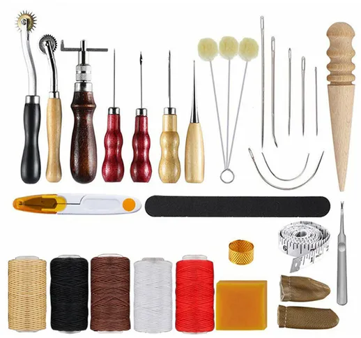 30pcs Kit di attrezzi in pelle Strumenti per la lavorazione della pelle Kit di riparazione...