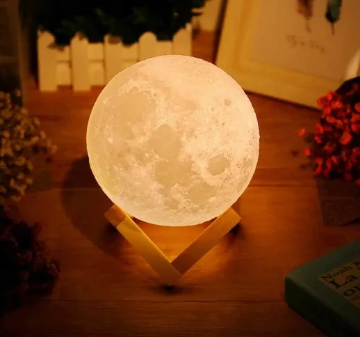 3D Moon Lamp Led Night Light con 2 colori tra cui scegliere e touch control, lampada da ta...