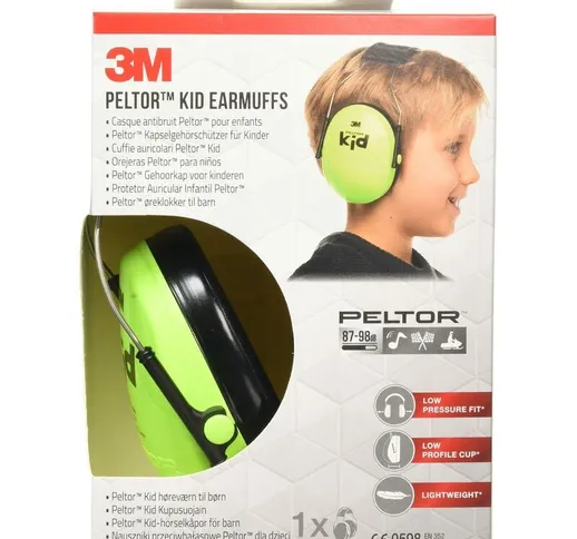 Cuffie Auricolari Peltor Kid H510AK, Protezione Acustica per Bambini, Paraorecchie, Verde...