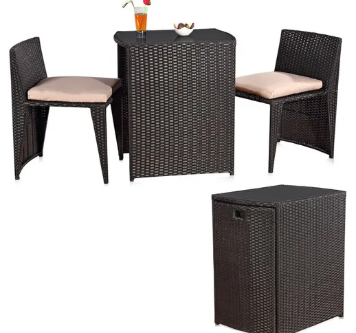 Mucola - 3pcs Polyrattan Lounge Garden Set Nero Tavolo Set di posti a sedere con 2 sedie