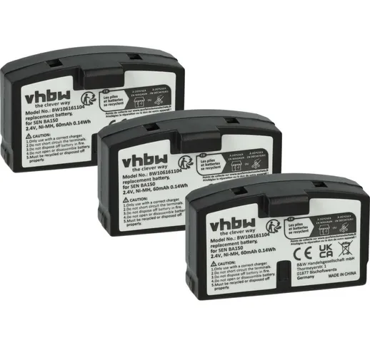 3x Batteria vhbw Ni-MH Set 60mAh (2.4V) per cuffie auricolare Sennheiser RS400, RS2400, SE...