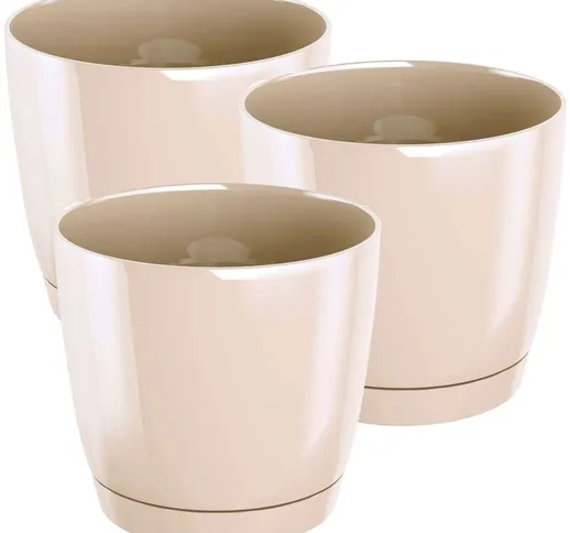 Wellhome - 3x Flowerpot di plastica rotondo Coubi rotondo p in crema Colore 18 (Long) x 18...