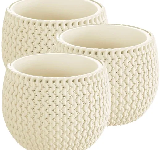 Wellhome - 3x Flowerpot rotondo con sploff Ciotola di colore crema 18 (lungo) x 18 (larghe...