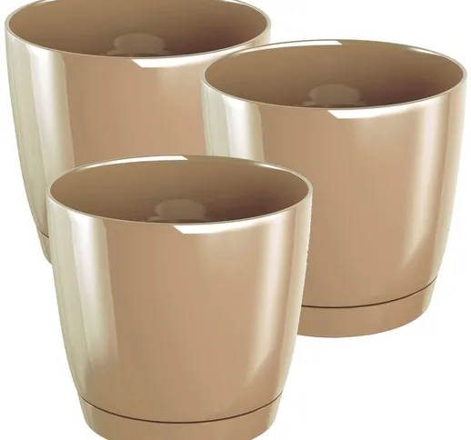 Wellhome - 3x rotondo vaso di fiori di plastica Coubi rotondo p in caffè con latte 28 (lun...