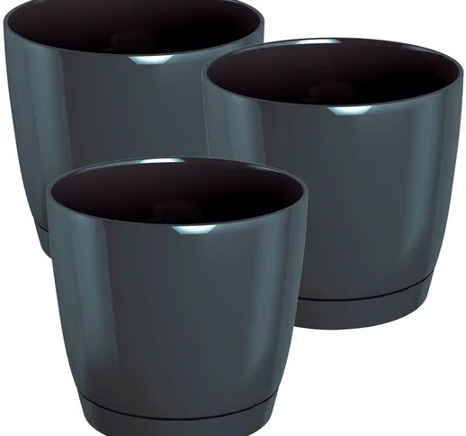 Wellhome - 3x rotondo vaso di fiori di plastica Coubi rotondo p in colore grafite 28 (lung...