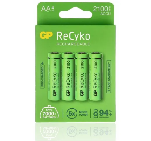 4 Batterie Gp Ricaricabile Recyko, Stilo aa, 2100 Mah, Blister