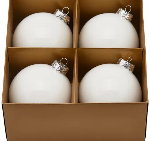 Palline per albero di natale in vetro color Bianco pendaglio decorativo -4 palline da ø 10...