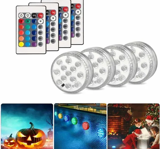 4 luci a LED sommergibili con telecomando che cambia colore illuminazione per base vaso pe...