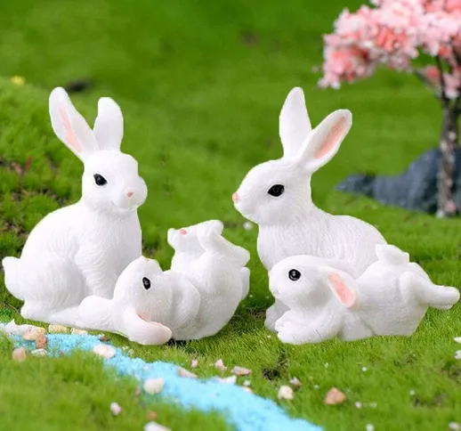 4 Pezzi Miniature Fairy Garden Coniglio Figurine, Torta Coniglio Cupcake Toppers, Animali...