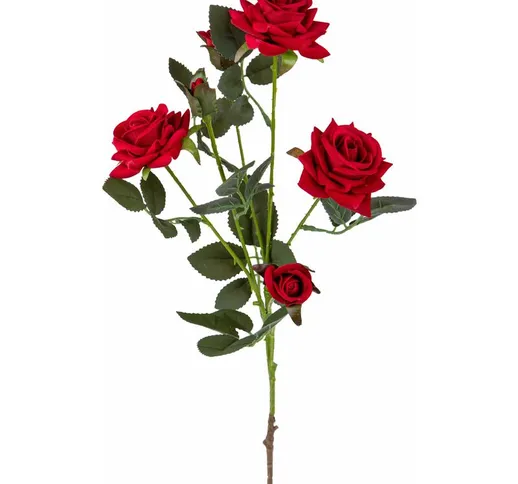 Giordanoshop - Set 6 Rose Artificiali con Tamango a 4 Diramazioni Altezza 67 cm Rosso