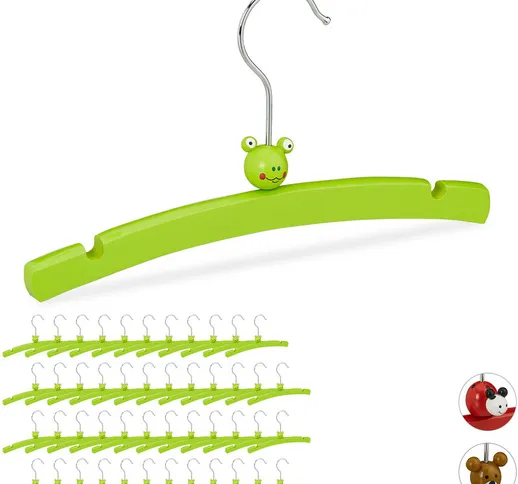 48x Grucce per Bambini, Set di Stampelle con Ranocchie, in Legno, Bimbe e Bimbi, per Vesti...