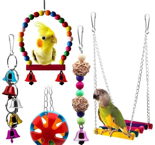 5 pezzi di giocattoli per pappagalli per uccelli campane appese per animali domestici gabb...