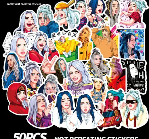 50 Pz Billie Eilish Cartoon Sticker Impermeabile FAI DA TE Valigia Laptop Skateboard Chita...