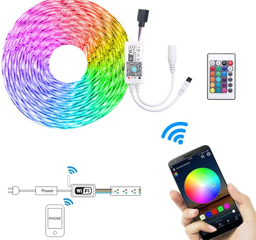 5M Smart Light Strips Controllo WIFI Cambia colore LED 5050 RGB Compatibile con Amazon Ale...