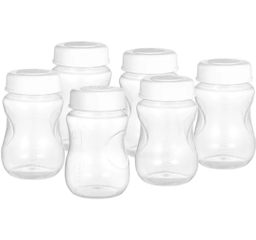 6 bottiglie di latte materno con coperchio a tenuta collo largo senza BPA 180 ml / 6,1 onc...