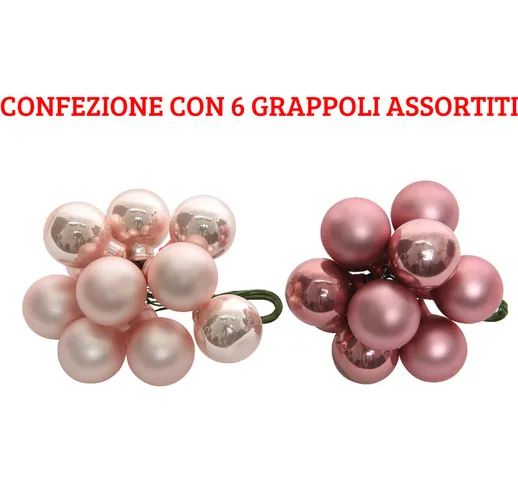 Peragashop - 6 GRAPPOLI DI PALLINE 10 PZ DA 2CM ROSA ASSORTITI ADDOBBI ALBERO NATALE