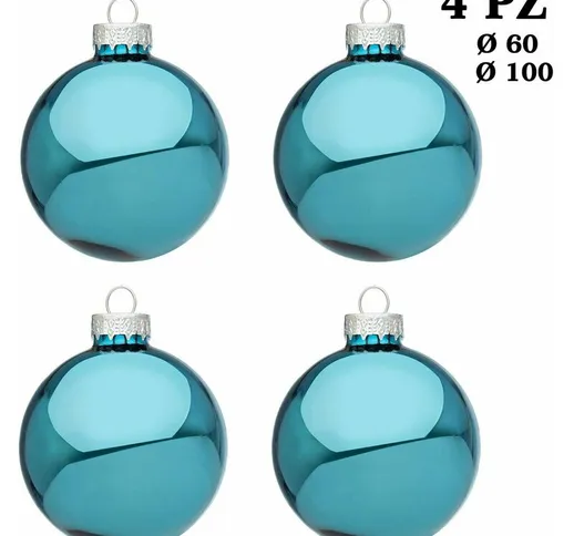 Palle di Natale in Vetro Azzurre Blu Lucido Moderne per Albero Addobbi Natalizi - Diametro...