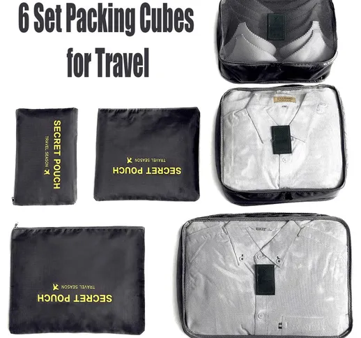 6 pezzi cubi di imballaggio bagagli borse organizzatore durevole viaggio viaggio bagagli i...