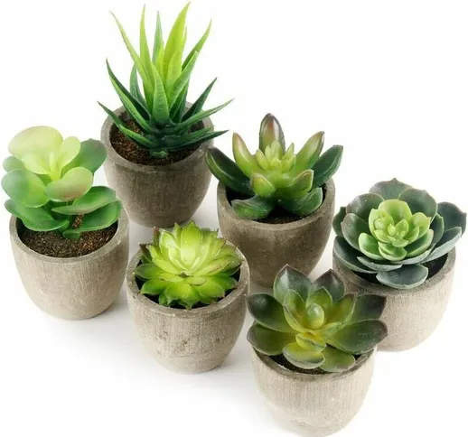 6 pz piante artificiali da interno, piante finte con vaso grigio decorazione erba artifici...