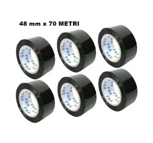 6 ROTOLI NASTRO ADESIVO DA IMBALLAGGIO NERO 48 mm X 70 METRI CONFEZIONE 6 PEZZI