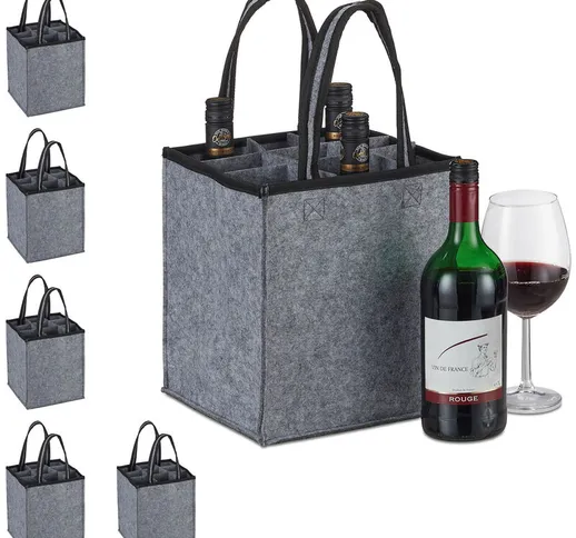 6x Portabottiglie, 9 Scomparti, Borsa per Bottiglie di Vino e Birra in Plastica e Vetro, 4...