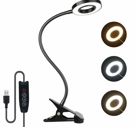 7W usb Clamp Desk Lamp, 3 Colors and 10 Brightness Adjustable, 48 Flexible 360 ​​° led, Cl...