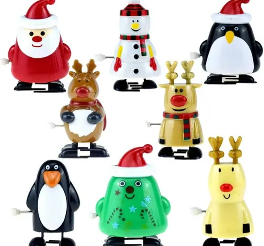 Briday - 8 pz Bambini Wind Up Pinguino Renna Albero Di Natale Pupazzo Di Neve Santa Figura...