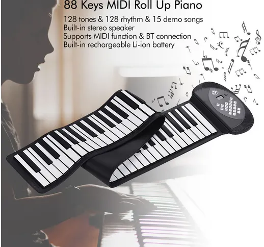 88 tasti MIDI Roll Up Piano Tastiera elettronica in silicone Altoparlante stereo integrato...