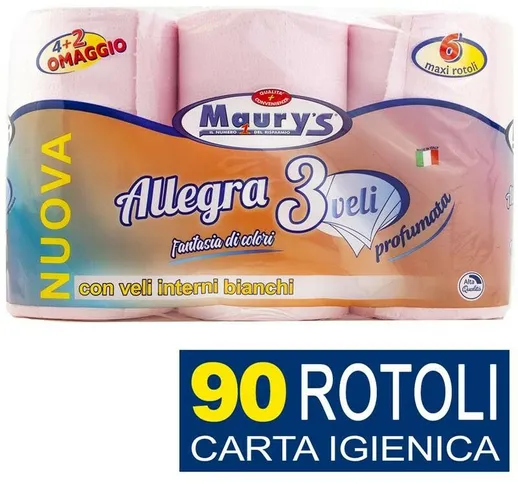 90 MAXI ROTOLI CARTA IGIENICA 3 VELI ROSA COLORATA PROFUMATA - Maury's