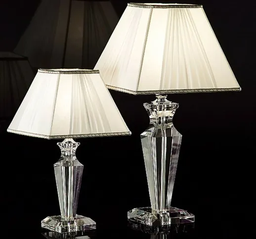 Abat-jour cecile 1003 lt led lampada tavolo classica vetro cristallo paralume tessuto arti...