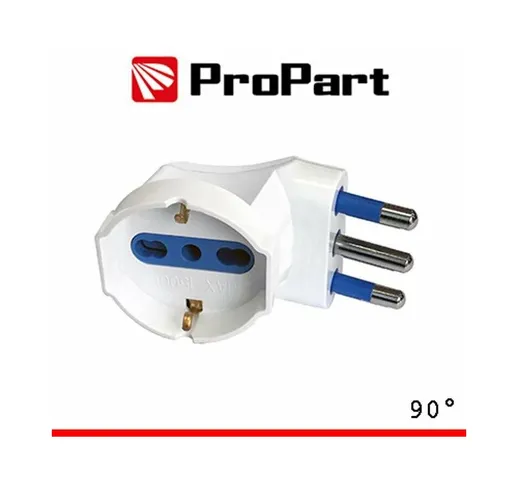 Propart - adattatore schuko 90° salvaspazio spina 16A 220-240 volt CE bianco lif pes1067w