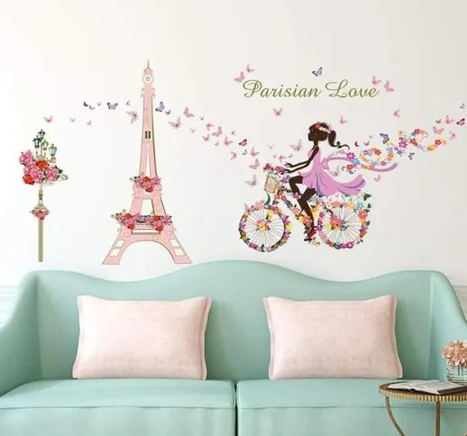 Adesivi da parete per bicicletta da ragazza Adesivi da parete con fiori della Torre Eiffel...