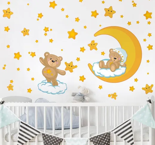 Adesivi murali bambini - Orsetto Teddy con stelle - Stickers cameretta Dimensione L×H: 60c...