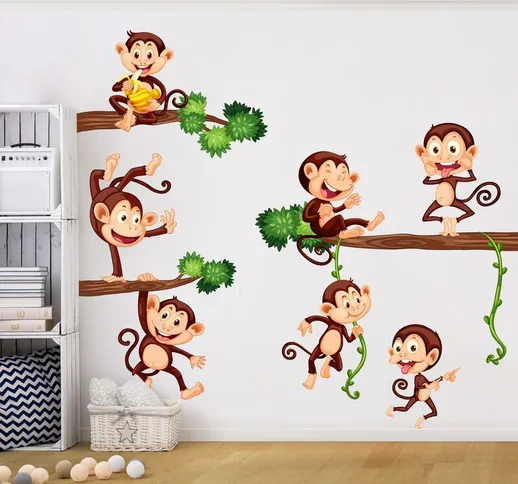 Adesivi murali bambini - Scimmiette felici - Stickers cameretta Dimensione L×H: 40cm x 60c...