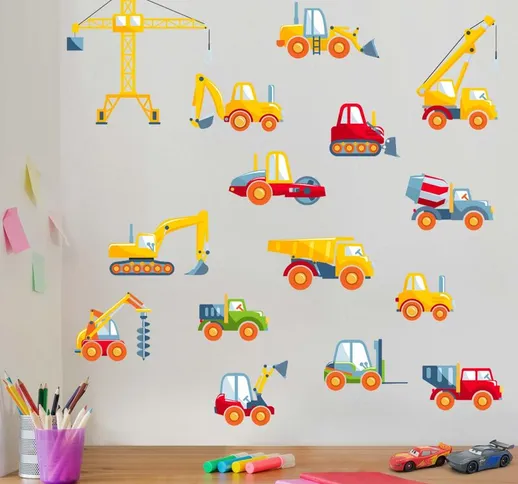 Adesivi murali bambini - Set di veicoli da construzione Dimensione L×H: 80cm x 120cm