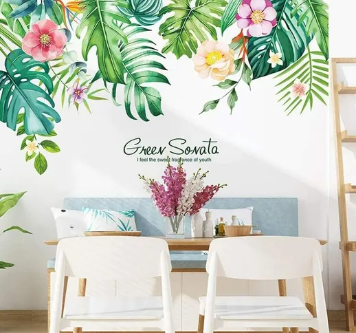 Adesivi murali con fiori tropicali Adesivo decorativo con piante, decorazioni per pareti c...