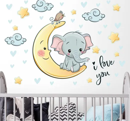 Adesivo murale bambini - Elefantino sulla luna I love you Dimensione L×H: 120cm x 80cm