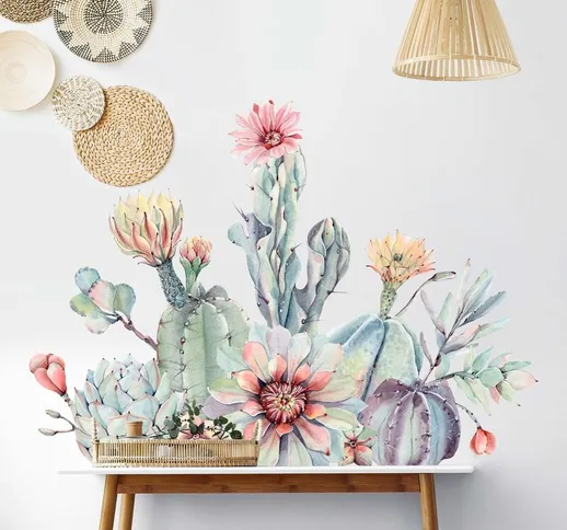 Adesivo murale - Bouquet di cactus con fiori in acquerello XXL Dimensione L×H: 40cm x 30cm