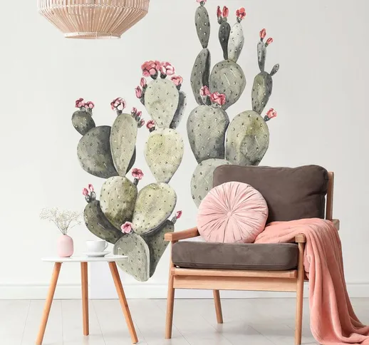 Adesivo murale - Due cactus con fiori in acquerello XXL Dimensione L×H: 105cm x 90cm