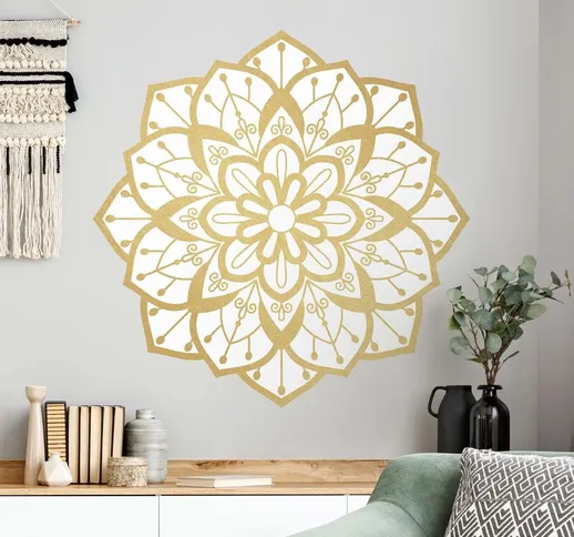 Adesivo murale - Fiore mandala bianco con bordi oro Dimensione L×H: 80cm x 80cm