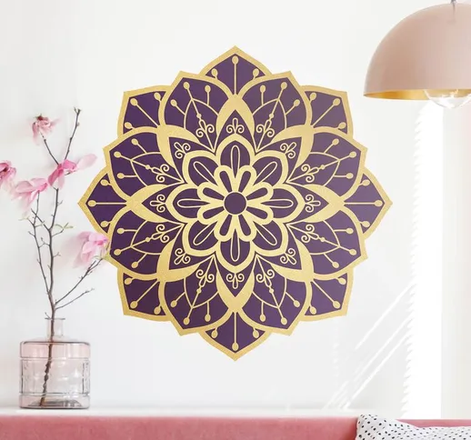 Adesivo murale - Fiore mandala viola con bordi oro Dimensione L×H: 80cm x 80cm