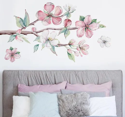 Adesivo murale fiori - Ramo di ciliegio effetto acquerello Dimensione LxH: 70cm x 140cm