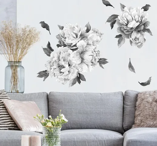 Adesivo murale fiori - Set di peonie bianco e nero scuro Dimensione L×H: 40cm x 60cm