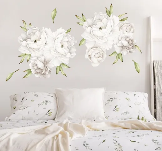 Adesivo murale fiori - Set di peonie in bianco Dimensione LxH: 30cm x 45cm