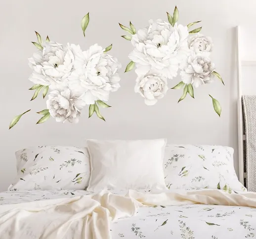 Adesivo murale fiori - Set di peonie in bianco Dimensione LxH: 80cm x 120cm