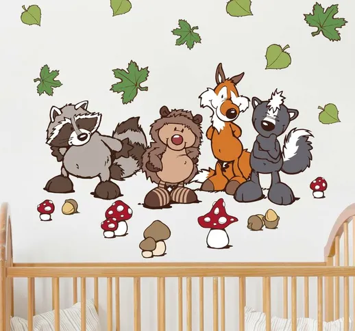 Adesivo murale per bambini - NICI Amici della foresta Hedgehog Fox & Co Dimensione L×H: 80...